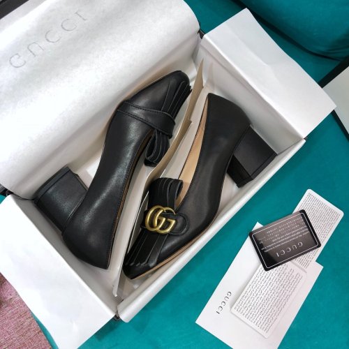 Gucci Women Shoes Flat Sandals Slippers Luxury Brand Women's Leather mid-heel pump with Original Box 408208 C9D00 1000