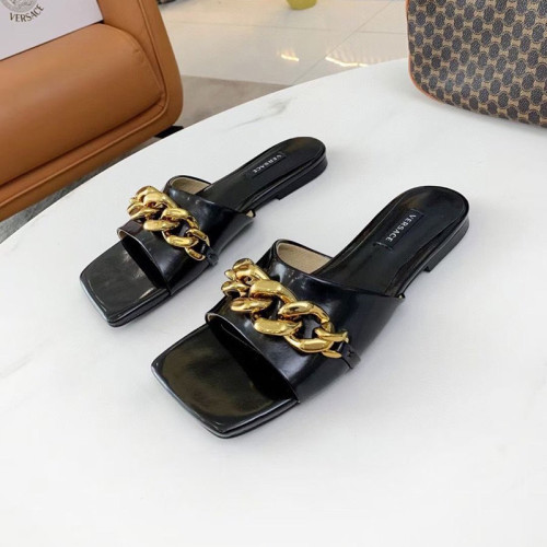 Versace Womens Shoes MEDUSA CHAIN FLAT LEATHER MULES