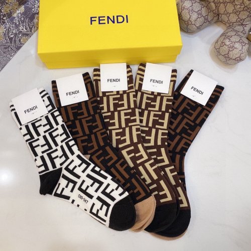 Fendi Socks 5 Pairs with Original Box Luxury Brand Breathable Fendi Sock