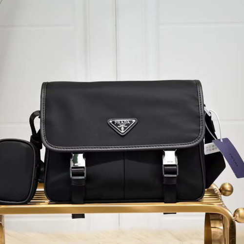 Prada Mens Womens Bags Shoulder Bag Luxury Brand Black Re-Nylon and Saffiano leather shoulder bag with Original Box 2VD769_2DMH_F0002_V_OLO