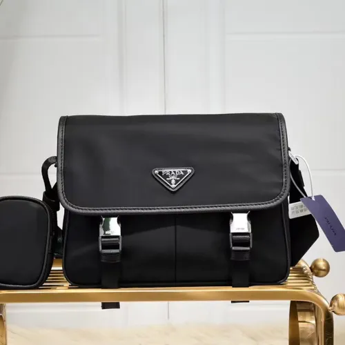 Prada Mens Womens Bags Shoulder Bag Luxury Brand Black Re-Nylon and Saffiano leather shoulder bag with Original Box 2VD769_2DMH_F0002_V_OLO