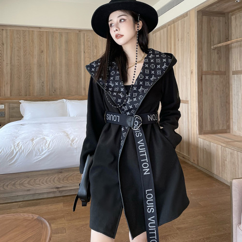 Louis Vuitton Womens Coats Overcoats Luxury Brand BELTED HOODED WRAP COAT 1A945G