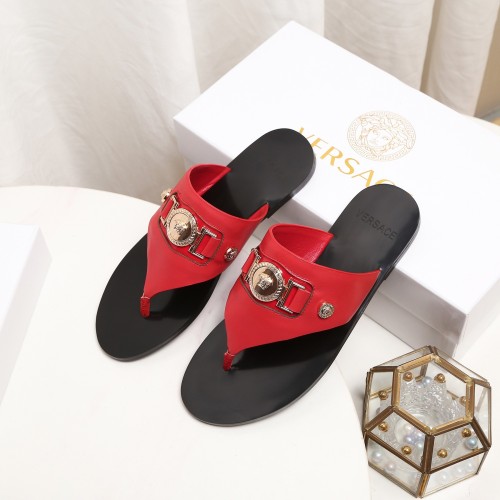 Versace Brand Mens Womens Sandals Shoes Slippers Leather Big Size LA MEDUSA LEATHER SLIPPERS Design Luxury Brand Sandals for Women