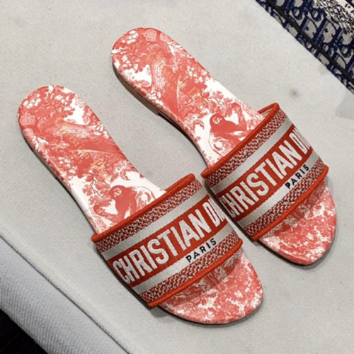 Dior Women Shoes DWAY HEELED SLIDE Embroidered Cotton Luxury Brand Womens Sandals Slippers with Original Box KCQ244ERC_S56B