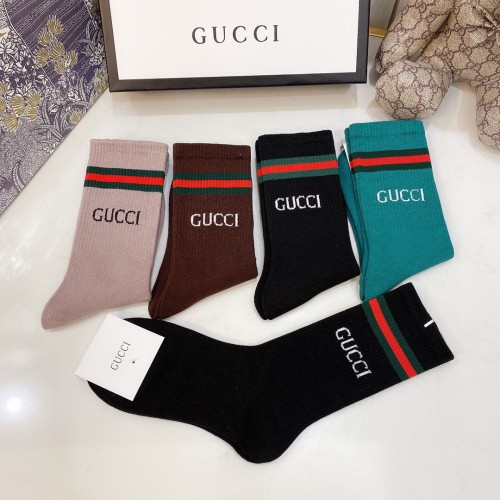 Gucci Socks 5 Pairs with Original Box Luxury Brand Breathable Gucci Sock