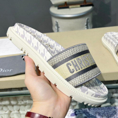 Dior Women Shoes Slippers DWAY SLIDE Luxury Brand DWAY SLIDE Cotton Embroidery with Micro Houndstooth with Original Box KCQ550PPE_S19O