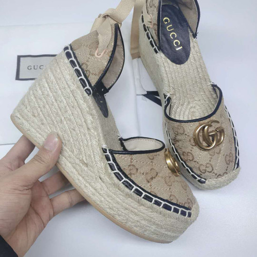 Gucci Womens Shoes Double G Espadrilles Luxury Brand Women's Open-Toe Platform Espadrille Designer Sandals Heels With Original Box