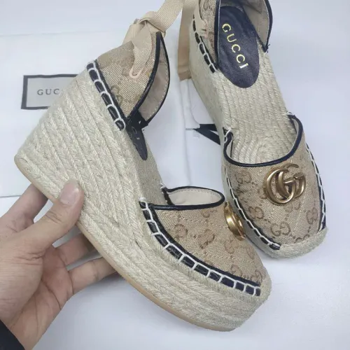 Gucci Womens Shoes Double G Espadrilles Luxury Brand Women's Open-Toe Platform Espadrille Designer Sandals Heels With Original Box