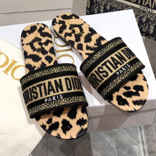 Dior Women Shoes DWAY HEELED SLIDE Embroidered Cotton Luxury Brand Womens Sandals Slippers with Original Box KCQ244ERC_S56B