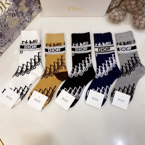 Dior Socks 5 Pairs with Original Box Luxury Brand Breathable Dior Sock