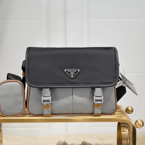 Prada Mens Womens Bags Shoulder Bag Luxury Brand Black Re-Nylon and Saffiano leather shoulder bag with Original Box 2VD769_2DMH_F0002_V_OLO