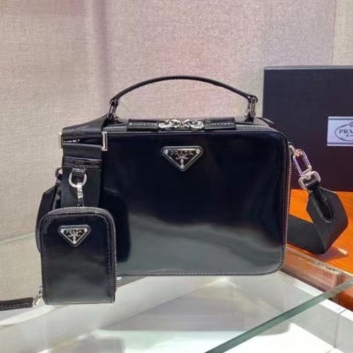 Prada Mens Bags Shoulder Messenger Bags Handbags Luxury Brand Black Prada Prada Brique brushed leather bag with Original Box 2VH069_ZO6_F0002_V_ZMI