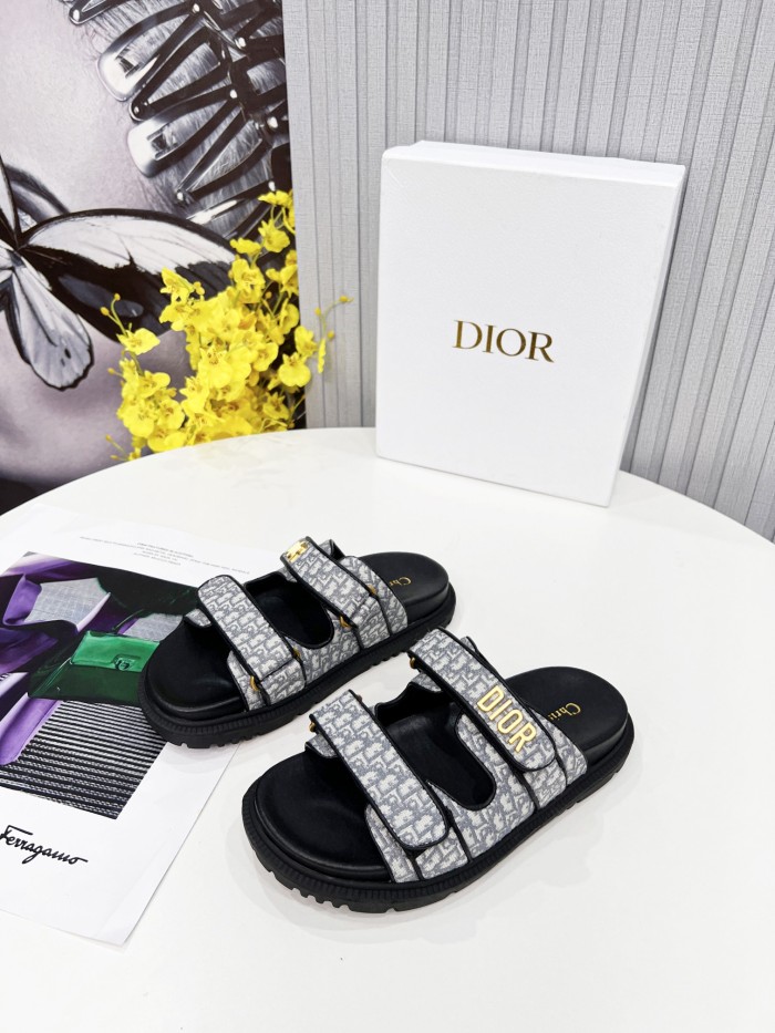 Dior Women Shoes Sandals Luxury Brand DIORACT SLIDE Multicolor Mizza Printed Technical Fabric Lambskin with Original Box KCQ719LNY_S29X