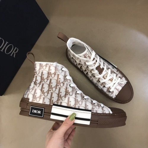Dior Mens Shoes Sneakers Casual Luxury Brand B23 HIGH-TOP SNEAKER Coffee Dior Oblique Canvas with Original Box 3SH118ZMK_H761