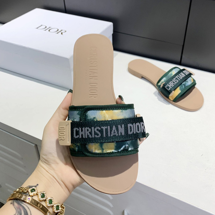 Dior Womens Shoes Sandals Slippers Slide Luxury Brand DIO(R)EVOLUTION SLIDE Shiny Technical Fabric with Dior Oblique Print with Original Box