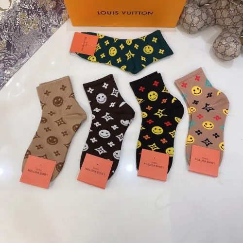 Louis Vuitton Socks 5 Pairs with Original Box Luxury Brand Breathable LV Sock