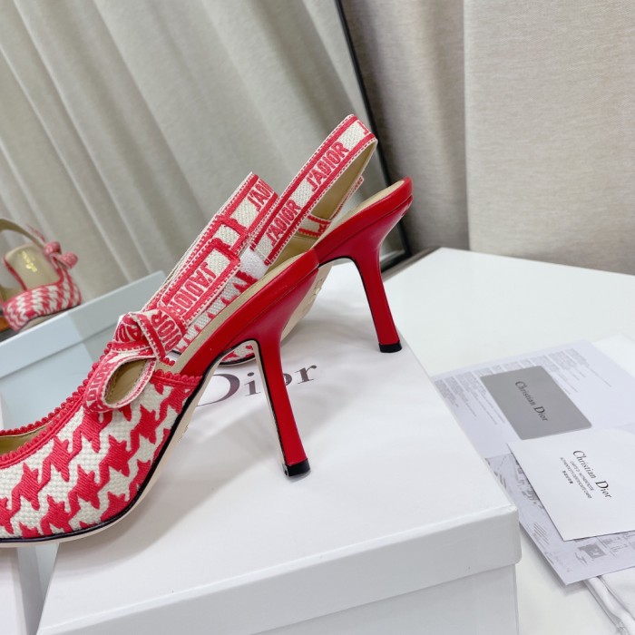 Dior Women Shoes Pumps Luxury Design Fashion Type High Heel Shoes for Wedding Style J'ADIOR SLINGBACK PUMP Peony Pink Cotton Embroidery with Micro Houndstooth Motif with Original Box KCP866PPE_S55P