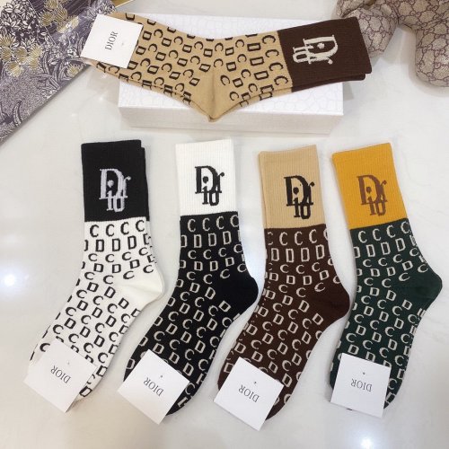 Dior Socks 5 Pairs with Original Box Luxury Brand Breathable Dior Sock