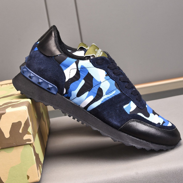 Valentino Men Shoes Fashion Design Luxury Brand ROCKRUNNER CAMOUFLAGE LAMINATED STUDDED SNEAKER with Original Box