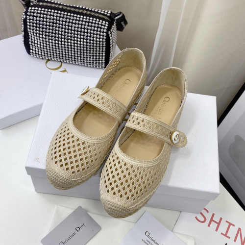 Dior Women Shoes Luxury Brand Design Dior Caro Espadrille Ballerina Flat Mesh Embroidery Womens Shoes with Original Box