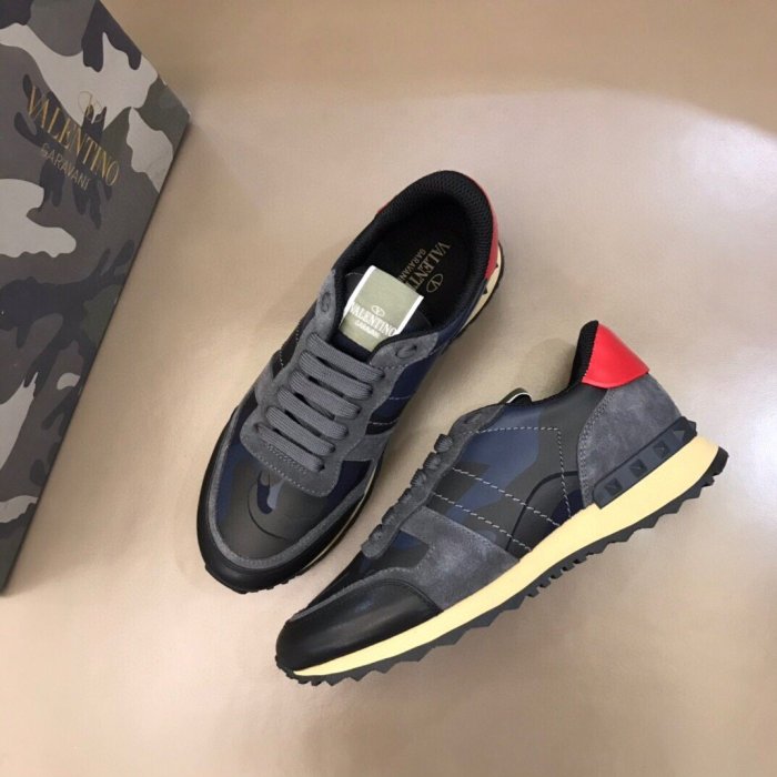 Valentino Men Shoes Fashion Design Luxury Brand ROCKRUNNER CAMOUFLAGE LAMINATED STUDDED SNEAKER with Original Box