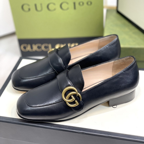Gucci Womens Shoes Casual Loafers Design Luxury Brand Black Leather loafer with Double G with Original Box 602496 C9D00 1000