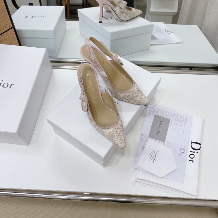 Dior Women Shoes Pumps Luxury Design Fashion Type High Heel Shoes for Wedding Style J'ADIOR SLINGBACK PUMP Cotton Embroidery with Micro Houndstooth Motif with Original Box