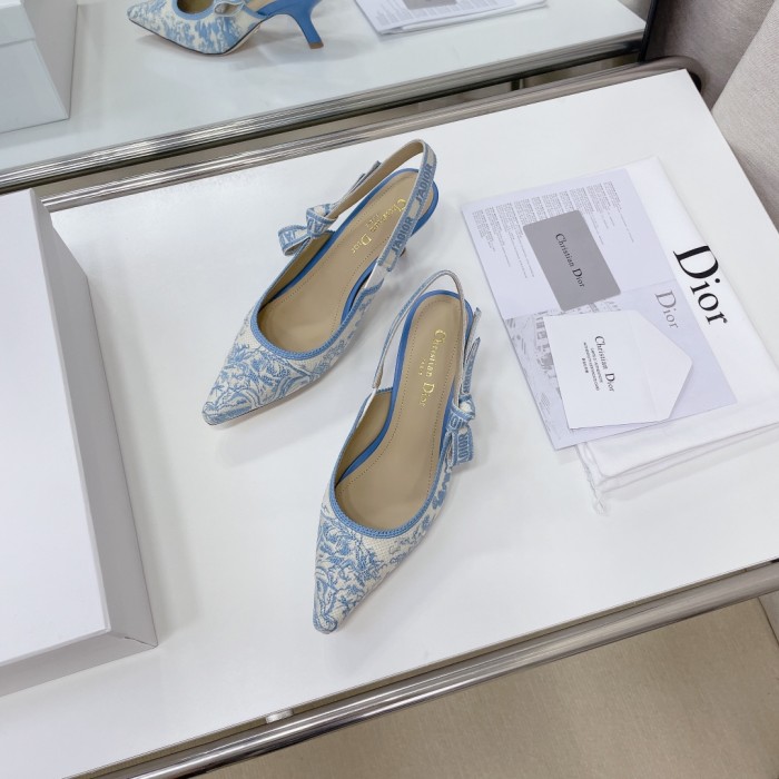 Dior Women Shoes Pumps Luxury Design Fashion Type High Heel Shoes for Wedding Style J'ADIOR SLINGBACK PUMP Cotton Embroidery with Micro Houndstooth Motif with Original Box