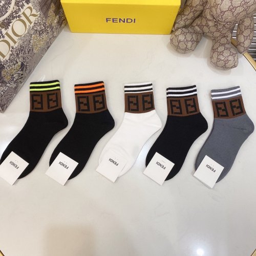 Fendi Socks 5 Pairs with Original Box Luxury Brand Breathable Fendi Sock