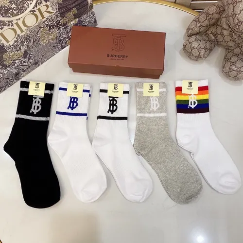 Burberry Socks 5 Pairs with Original Box Luxury Brand Breathable Burberry Sock