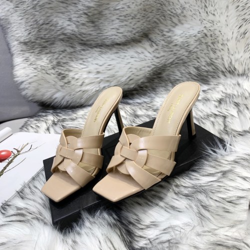 Saint Laurent YSL Womens Shoes TRIBUTE HEELED MULES IN SMOOTH LEATHER 9CM