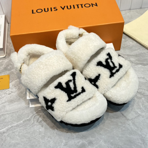 Louis Vuitton Womens Shoes Slide Slippers for Winter Wool Fabric Luxury Brand Designer PASEO FLAT COMFORT MULE with Original Box