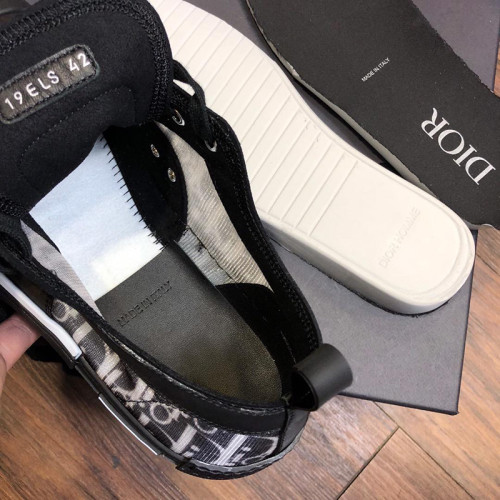 Dior Men Shoes Sneakers B23 High-Top Sneaker Black And White Dior Oblique Canvas With Black Calfskin
