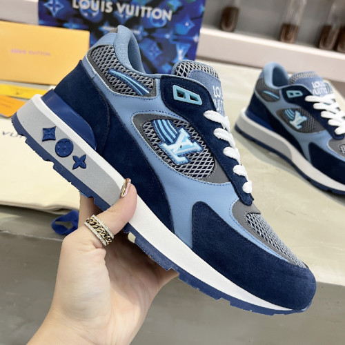 Louis Vuitton Men Shoes Sports RUN AWAY SNEAKER Running Design Luxury Brand with Original Box Blue Mesh and suede calf leather 1A9J0M
