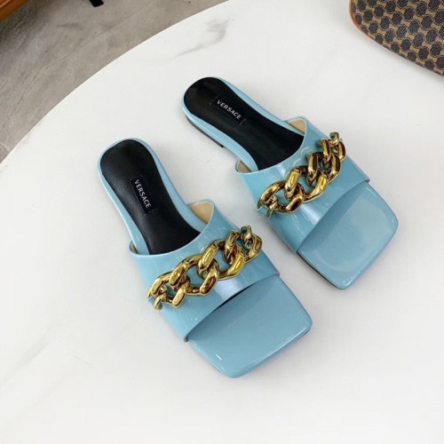 Versace Womens Shoes MEDUSA CHAIN FLAT LEATHER MULES