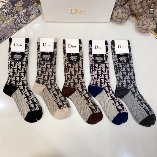 Dior Socks 5 Pairs with Original Box Luxury Brand Breathable Dior Sock