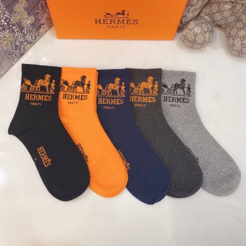 Hermes Socks 5 Pairs with Original Box Luxury Brand Breathable Hermes Sock