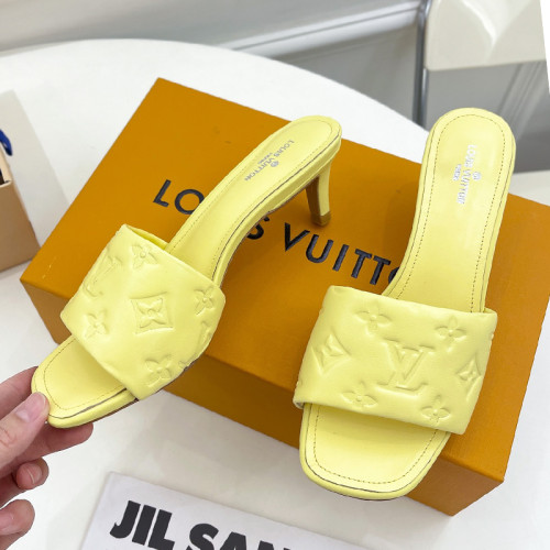 Louis Vuitton Womens Shoes Sandals Slippers Luxury Brand REVIVAL MULE 1A9P06 Yellow Monogram-embossed lambskin with Original Box 5.5cm Heel