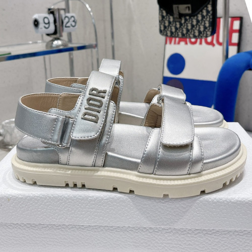 Dior Women Shoes Sandals Luxury Brand DIORACT SANDAL Silver-Tone Shiny Laminated Calfskin with Original Box KCQ547LCV_S59K