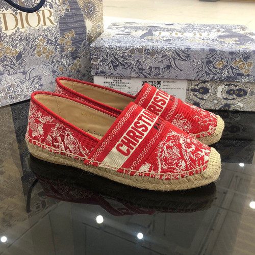 Dior Womens Shoes DIOR GRANVILLE ESPADRILLE Red Toile de Jouy Reverse Embroidered Cotton with Original Box KDB578TJE_S37W