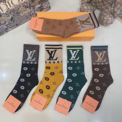 Louis Vuitton Socks 5 Pairs with Original Box Luxury Brand Breathable LV Sock