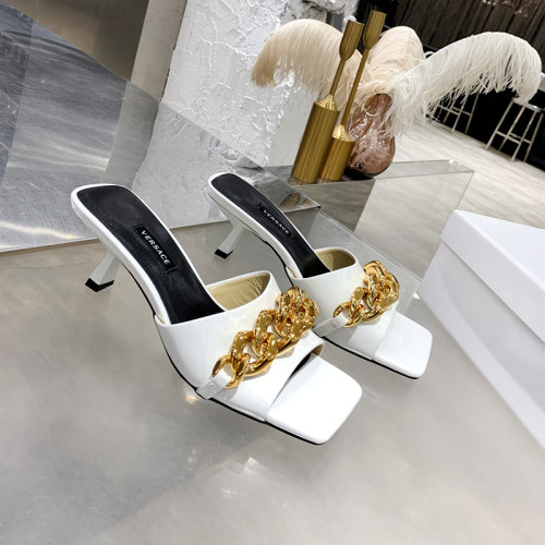 Versace Womens Shoes MEDUSA CHAIN MID-HEEL LEATHER MULES