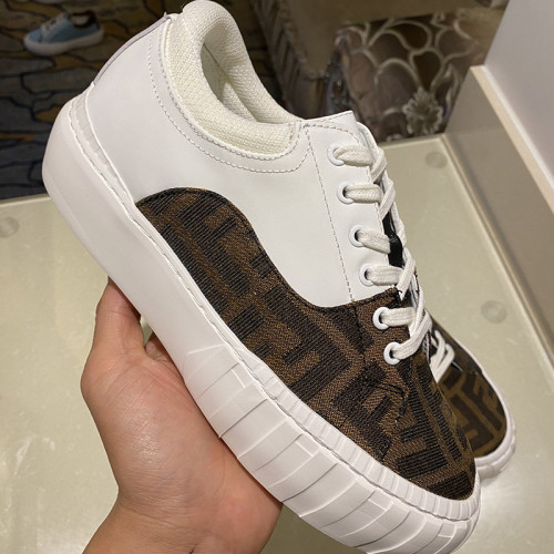 Fendi Womens Shoes FENDI FORCE Brown Fabric and Leather Low tops 8E8109AF5CF1DV2