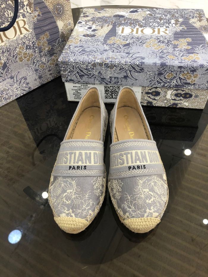 Dior Womens Shoes DIOR GRANVILLE ESPADRILLE Gray Toile de Jouy Reverse Embroidered Cotton with Original Box KDB578TJE_S37W