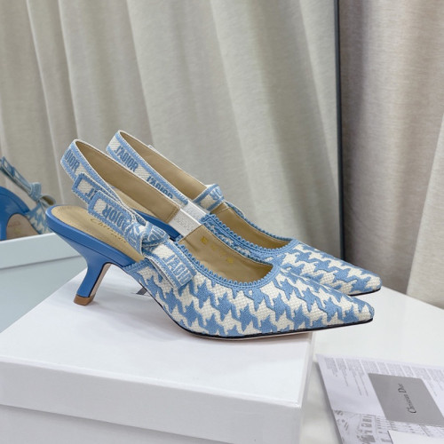 Dior Women Shoes Pumps Luxury Design Fashion Type High Heel Shoes for Wedding Style J'ADIOR SLINGBACK PUMP Cornflower Blue Cotton Embroidery with Micro Houndstooth Motif with Original Box KCP866PPE_S11N