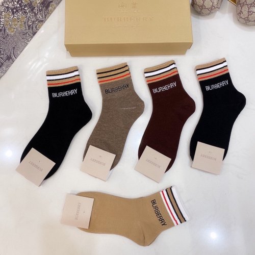 Burberry Socks 5 Pairs with Original Box Luxury Brand Breathable Burberry Sock