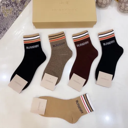 Burberry Socks 5 Pairs with Original Box Luxury Brand Breathable Burberry Sock