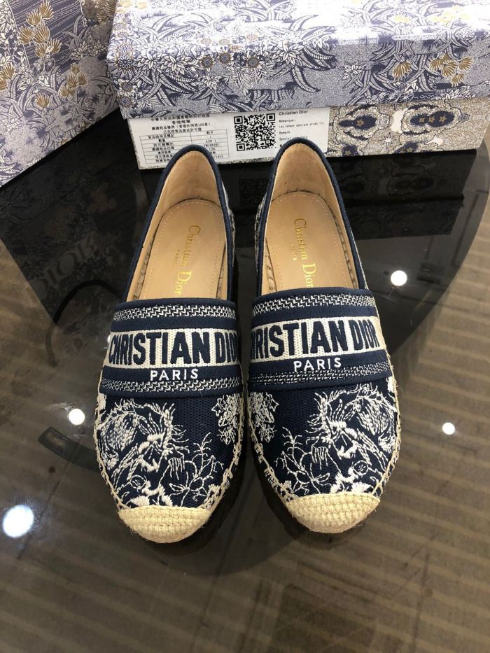 Dior Womens Shoes DIOR GRANVILLE ESPADRILLE Deep Blue Toile de Jouy Reverse Embroidered Cotton with Original Box KDB578TJE_S36W