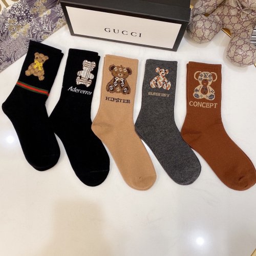 Gucci Socks 5 Pairs with Original Box Luxury Brand Breathable Gucci Sock