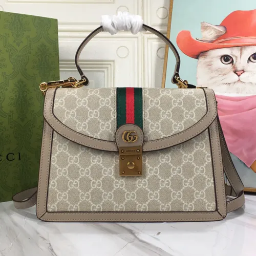 Gucci Womens Bags Shoulder Messenger Bag Luxury Brand Gucci Ophidia small top handle bag in GG supreme canvas with Original Box 651055 UULAG 9682